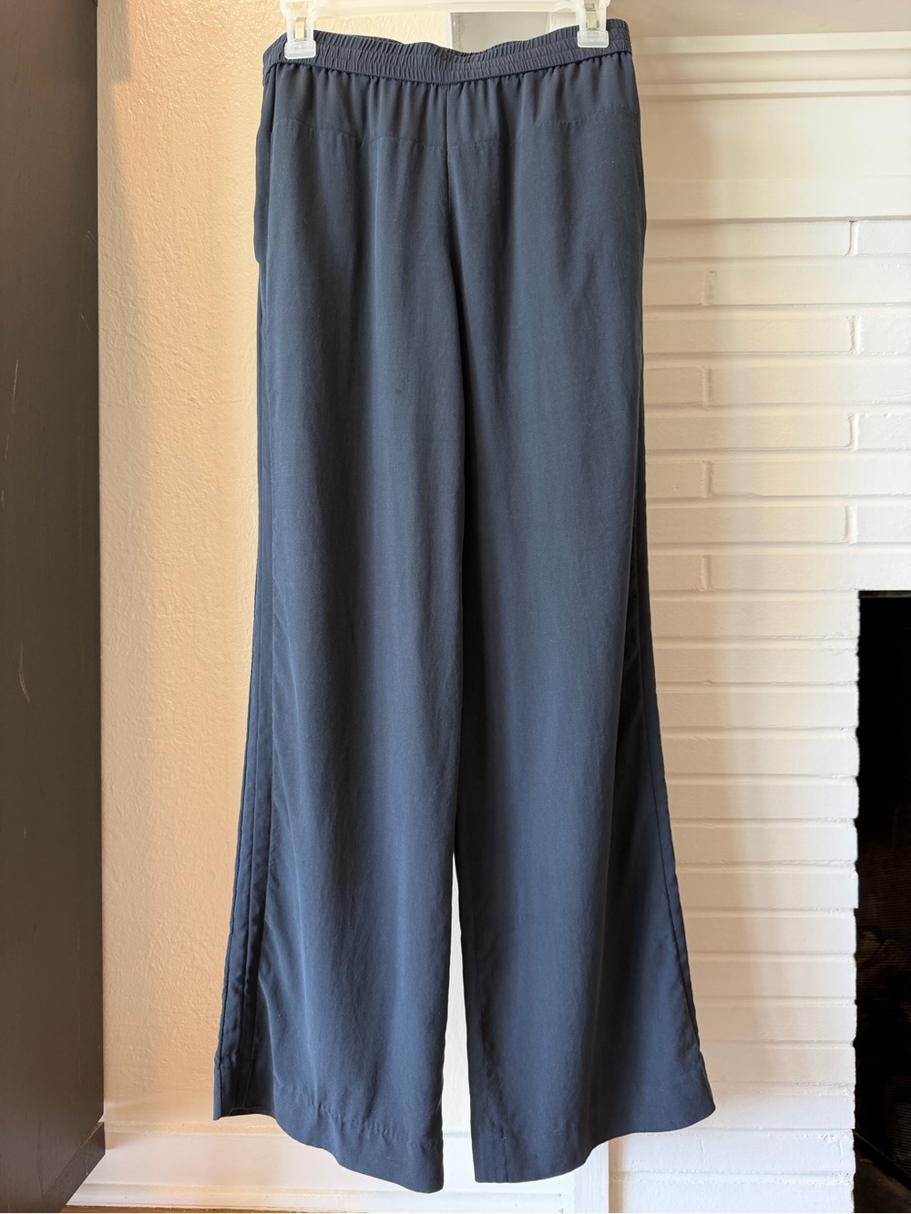 Vince 100% Silk Navy Wide Leg Pull-On Pants XS